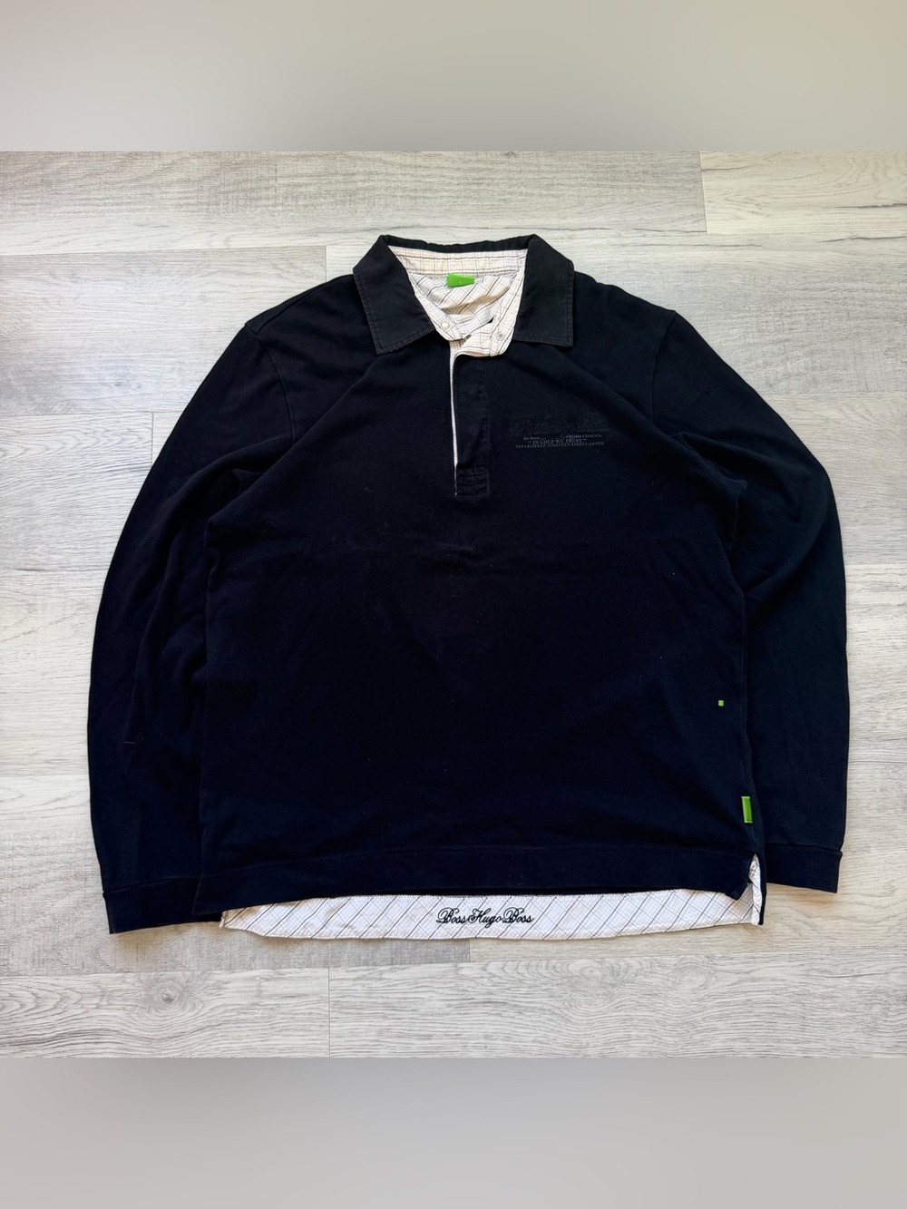Boss Black Long-Sleeve Polo with Cream Contrast Collar